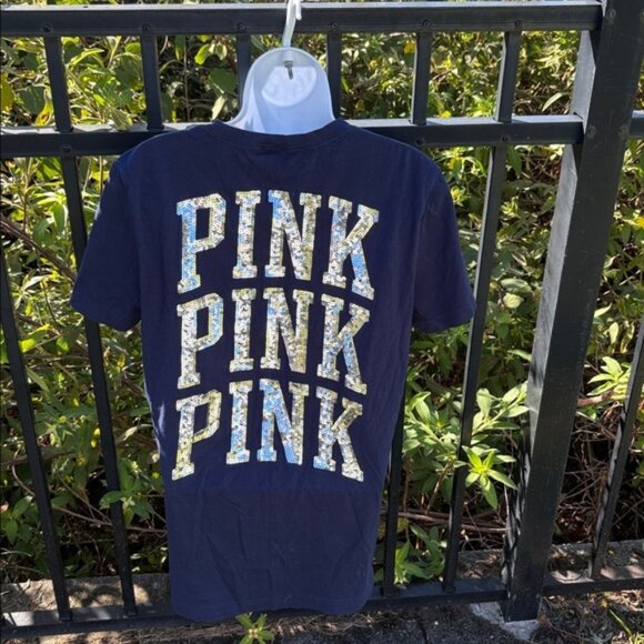 PINK Navy Blue Pocket Tee size small - Picture 1 of 5